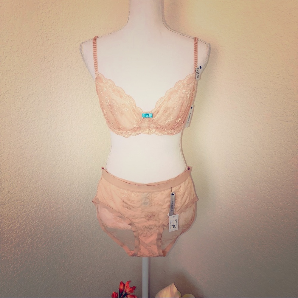 sophie b. Sheer Tan Lace Bra/Panty Set NWT